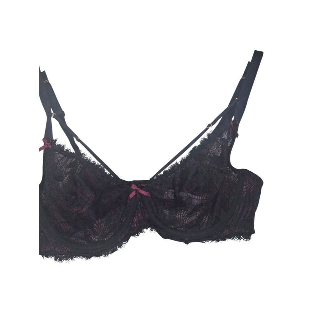 Cacique Black Sheer Lace Underwire Unlined Balconette Bra Size 42C Goth Romantic
